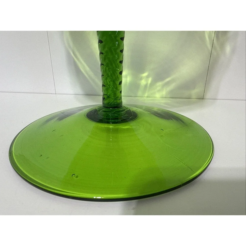 Vintage Green Glass Compote Twisted Stem Pedestal Bowl MCM 8in Tall